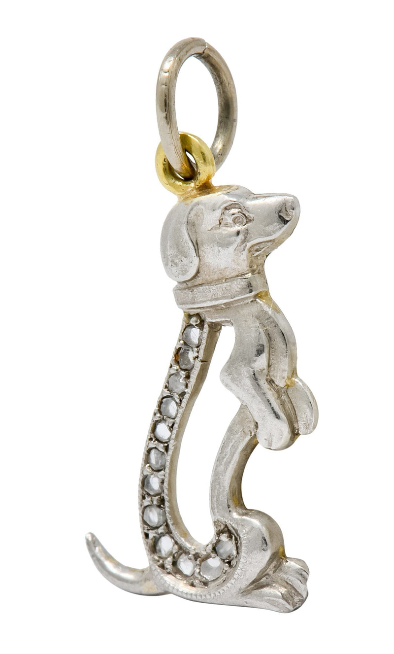 Edwardian Diamond Platinum-Topped 18 Karat Gold Dachshund Dog Charm - Wilson's Estate Jewelry