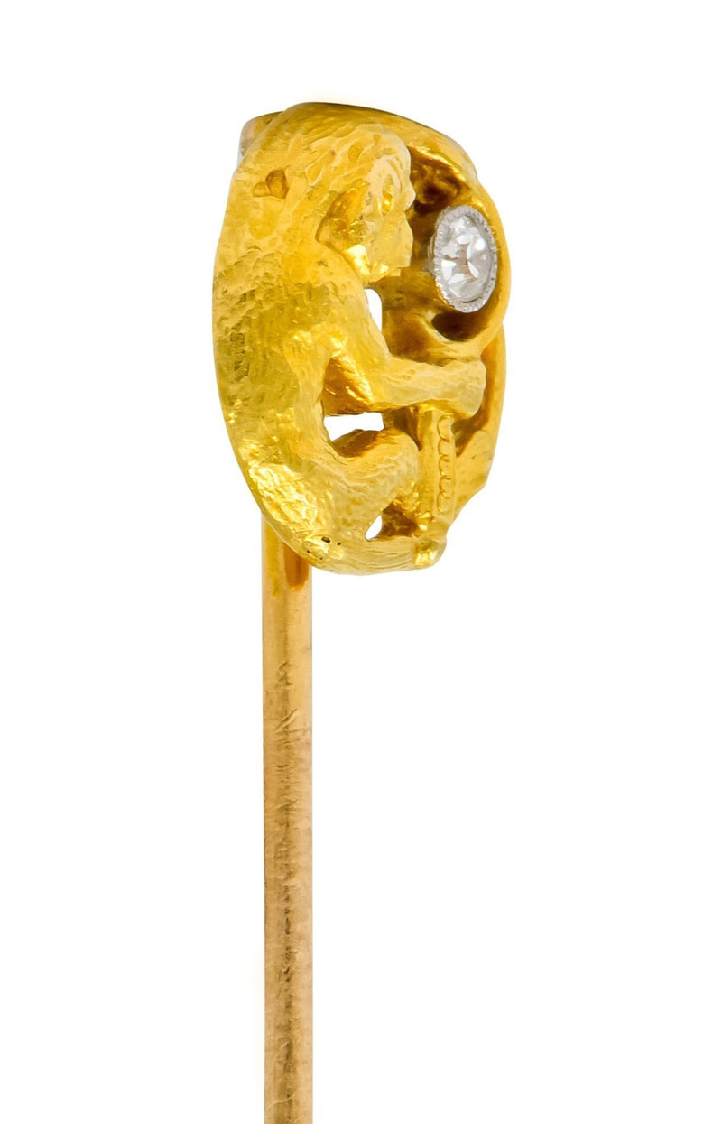 Edwardian Diamond Platinum-Topped 18 Karat Gold Monkey Stickpin - Wilson's Estate Jewelry