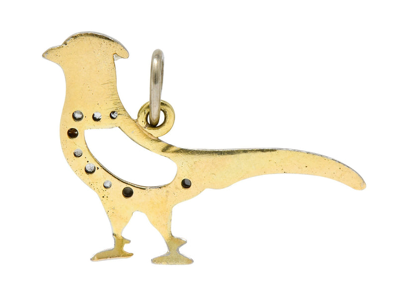 Edwardian Diamond Platinum-Topped 18 Karat Gold Pheasant Bird Charm - Wilson's Estate Jewelry