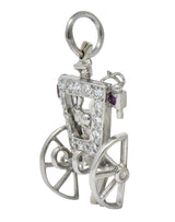Edwardian Diamond Ruby Platinum Just Married Couple in Carriage Charm - Wilson's Estate Jewelry