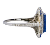 Edwardian Lapis Lazuli Enamel 14 Karat White Gold Dinner Ring - Wilson's Estate Jewelry