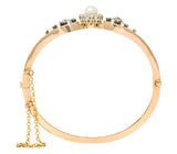 Edwardian Natural Pearl Diamond Cluster Platinum-Topped 14 Karat Gold Bangle Bracelet - Wilson's Estate Jewelry