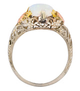 Edwardian Oval Cabochon Opal 14 Karat Tri-Colored Gold Ring - Wilson's Estate Jewelry