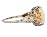 Edwardian Oval Cabochon Opal 14 Karat Tri-Colored Gold Ring - Wilson's Estate Jewelry