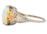 Edwardian Oval Cabochon Opal 14 Karat Tri-Colored Gold Ring - Wilson's Estate Jewelry