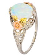 Edwardian Oval Cabochon Opal 14 Karat Tri-Colored Gold Ring - Wilson's Estate Jewelry