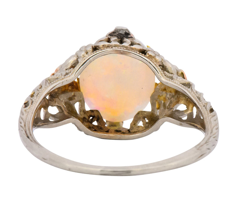 Edwardian Oval Cabochon Opal 14 Karat Tri-Colored Gold Ring - Wilson's Estate Jewelry