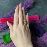 Art Nouveau Opal 14 Karat Yellow Gold Geometric Gemstone Ring