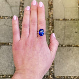 Mid-Century Tiffany & Co. 12.17 CTW No Heat Ceylon Sapphire Diamond Platinum Three Stone Vintage Ring AGL
