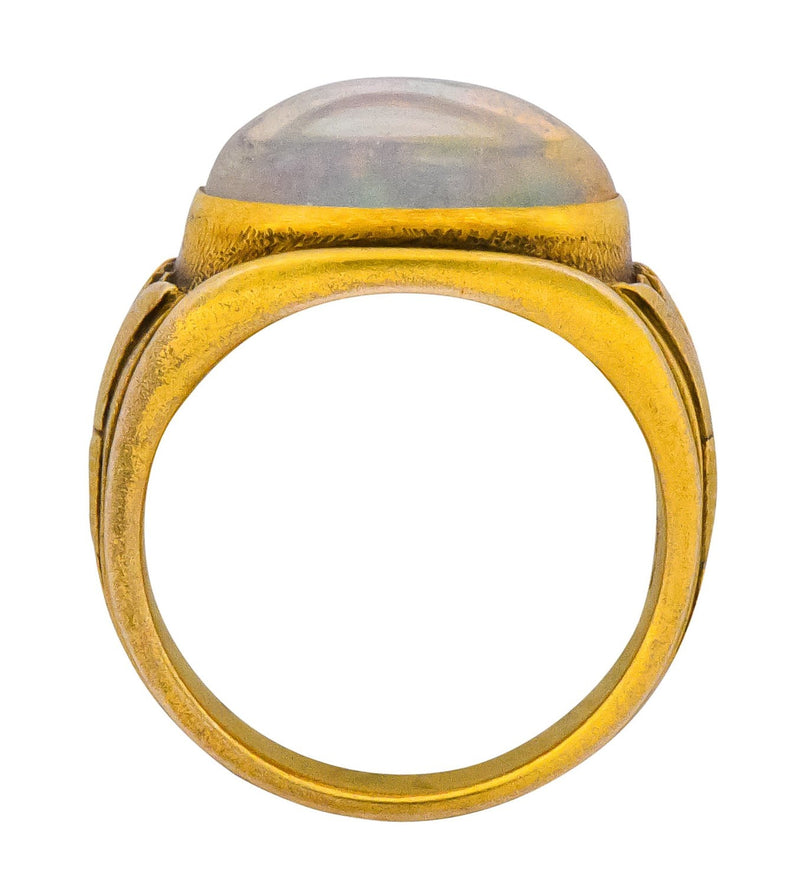 Egyptian Revival Art Nouveau Jelly Opal 14 Karat Gold Floral Ring - Wilson's Estate Jewelry