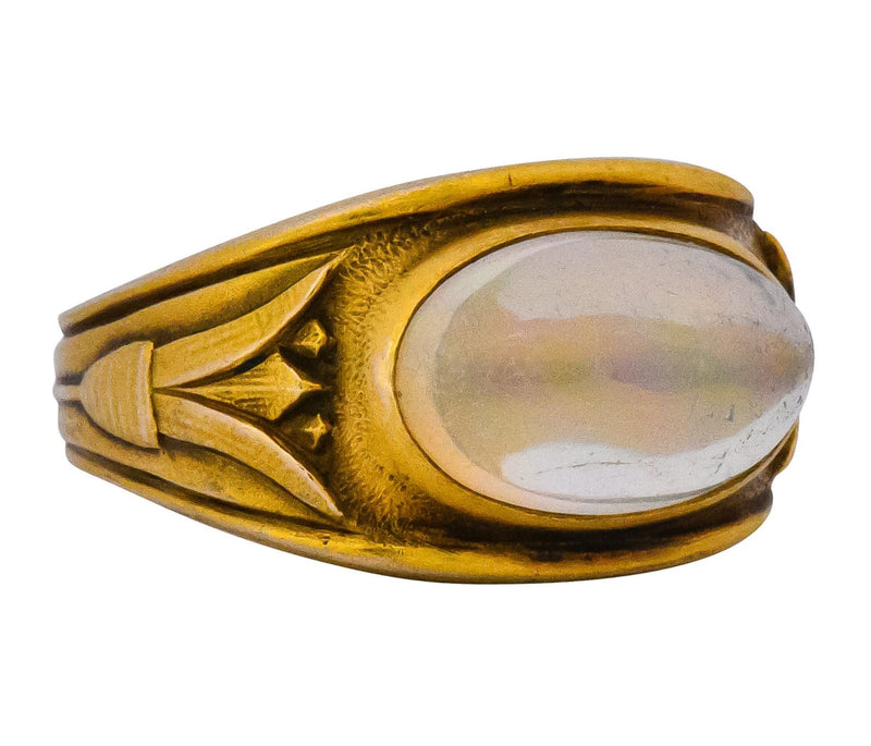 Egyptian Revival Art Nouveau Jelly Opal 14 Karat Gold Floral Ring - Wilson's Estate Jewelry