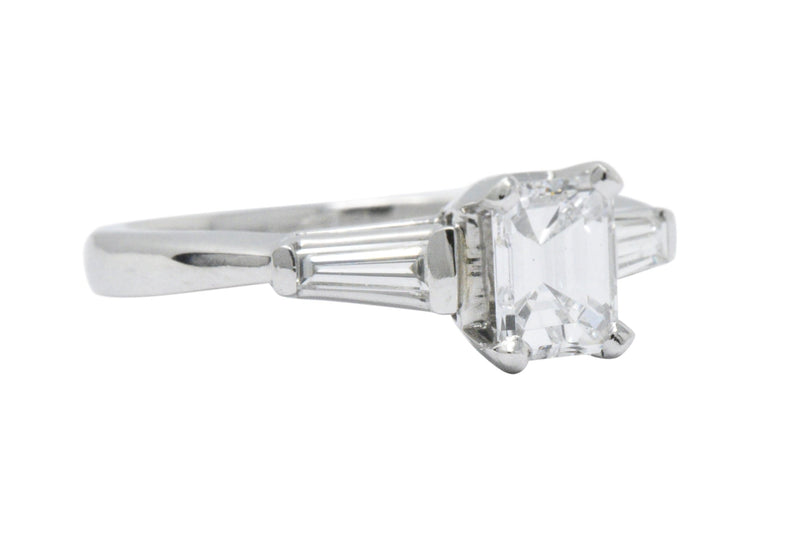 Elegant Retro 1.15 CTW Emerald Cut Diamond Platinum Engagement Ring GIA Wilson's Estate Jewelry