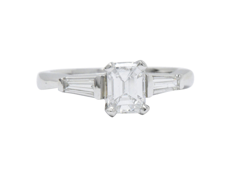 Elegant Retro 1.15 CTW Emerald Cut Diamond Platinum Engagement Ring GIA Wilson's Estate Jewelry