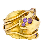 Elizabeth Gage British 1986 Vintage Amethyst 18 Karat Gold Band Ring - Wilson's Estate Jewelry