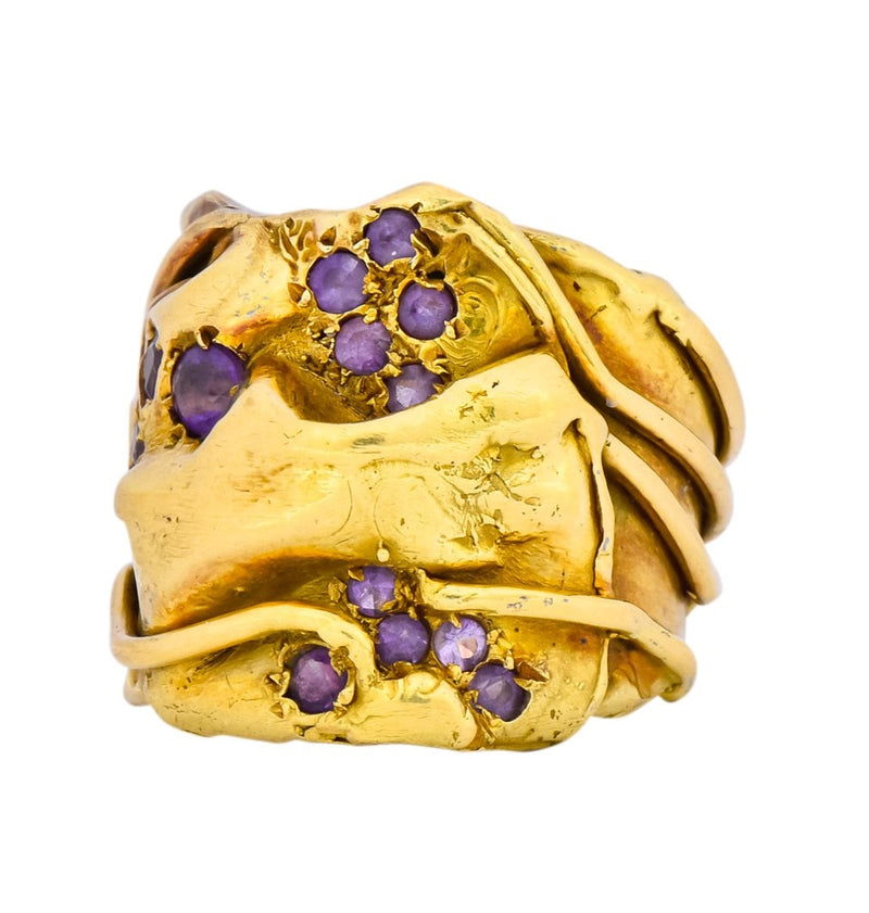 Elizabeth Gage British 1986 Vintage Amethyst 18 Karat Gold Band Ring - Wilson's Estate Jewelry