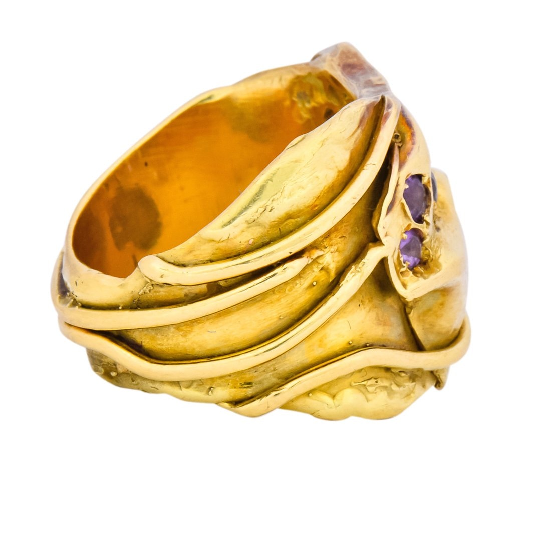 Elizabeth Gage British 1986 Vintage Amethyst 18 Karat Gold Band Ring - Wilson's Estate Jewelry