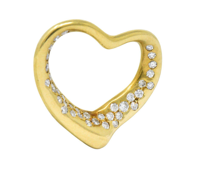Elsa Peretti Tiffany & Co. 0.35 CTW Diamond 18 Karat Gold 22MM Open Heart Pendant Wilson's Estate Jewelry