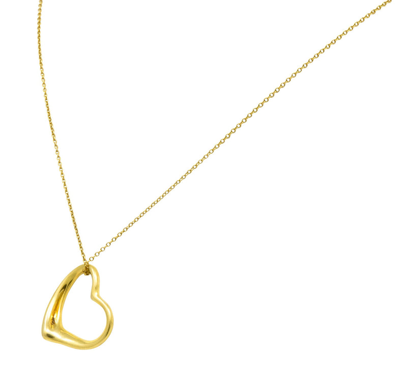 Tiffany & Co. Elsa Peretti 18k Yellow Gold 11mm Open Heart Pendant Necklace  16 - Jewels in Time