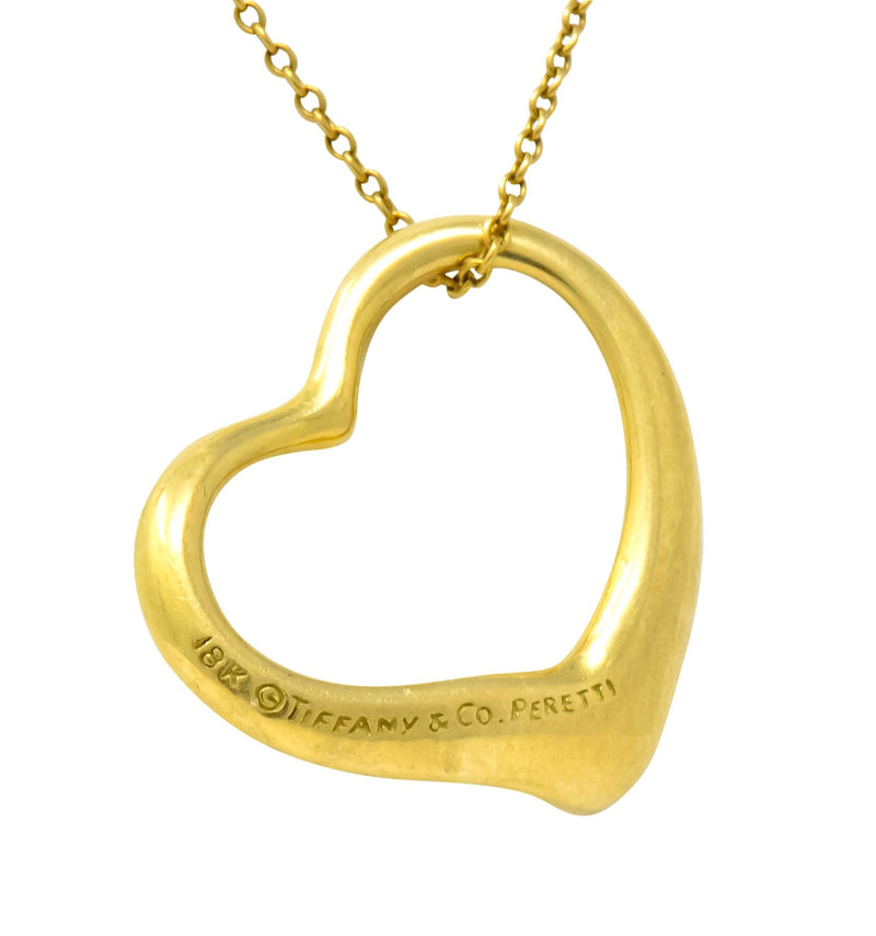 Tiffany & Co. Elsa Peretti 18k Yellow Gold 11mm Open Heart Pendant Necklace  16 - Jewels in Time