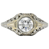 Exemplary Art Deco 0.70 CTW Diamond 18K White Gold Floral Filigree Engagement Ring Wilson's Estate Jewelry