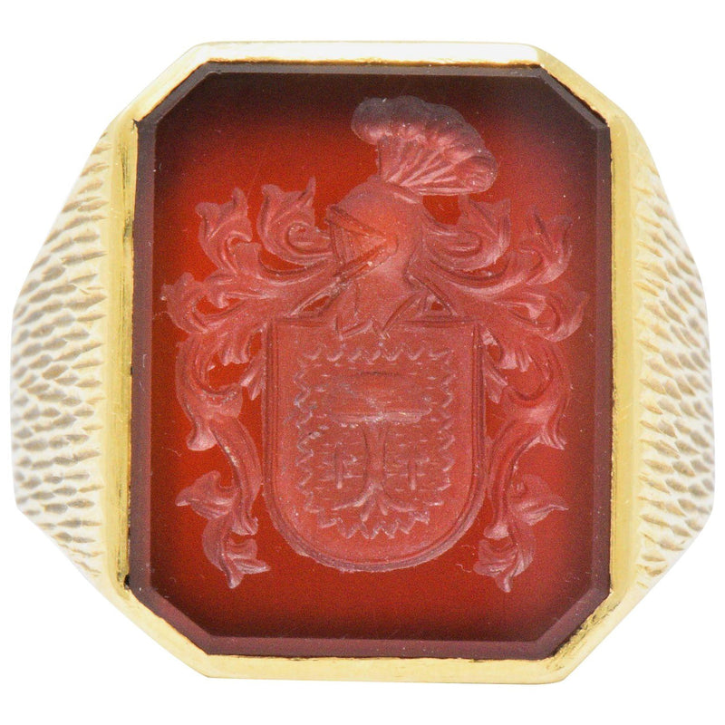 Exemplary Victorian Intaglio Carnelian 18 Karat Gold Men's Signet Ring Wilson's Estate Jewelry