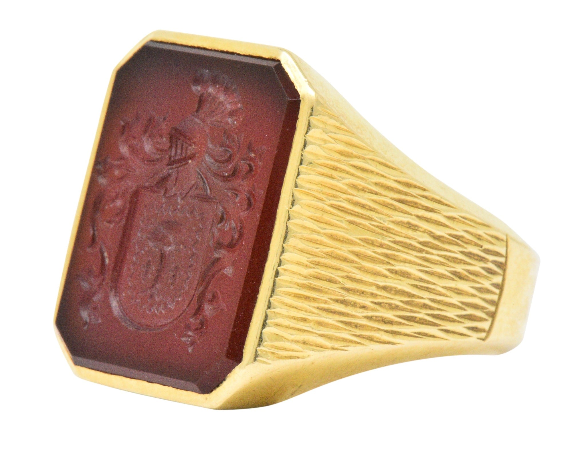 Exemplary Victorian Intaglio Carnelian 18 Karat Gold Men's Signet Ring Wilson's Estate Jewelry