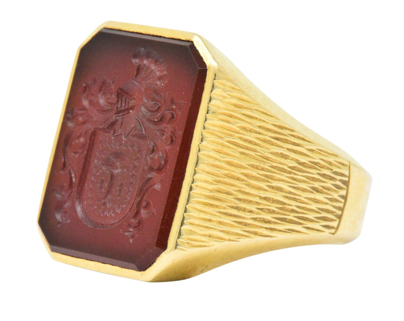 Exemplary Victorian Intaglio Carnelian 18 Karat Gold Men's Signet Ring Wilson's Estate Jewelry