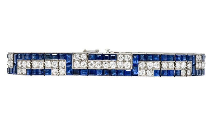 Exquisite Art Deco French 16.95 CTW Diamond Sapphire Platinum Line Bracelet - Wilson's Estate Jewelry
