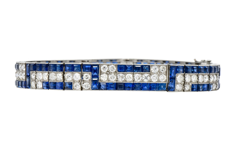 Exquisite Art Deco French 16.95 CTW Diamond Sapphire Platinum Line Bracelet - Wilson's Estate Jewelry