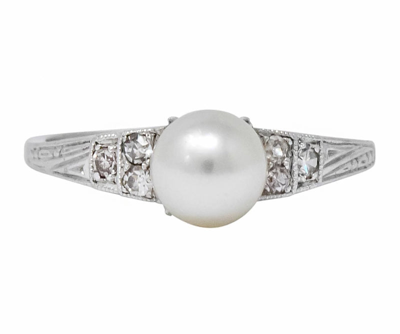 Exquisite Art Deco Natural Pearl Diamond Platinum Fashion Ring - Wilson's Estate Jewelry