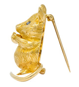 F.J. Cooper Retro Sapphire 14 Karat Gold Mouse Brooch - Wilson's Estate Jewelry