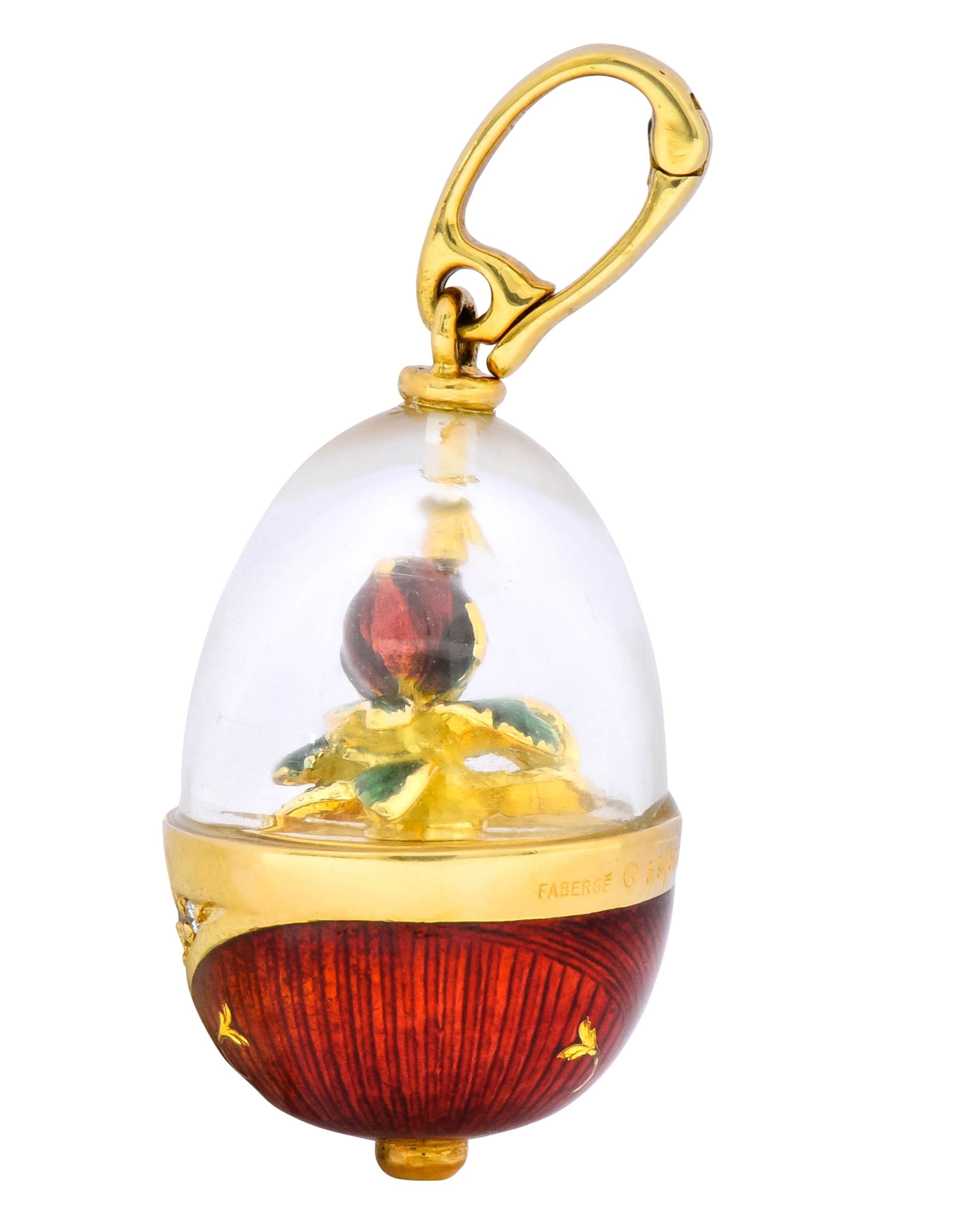 Faberge Enamel Egg Diamond 18 Karat Gold German Rose Flower Pendant - Wilson's Estate Jewelry