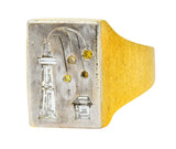 Fancy Colored Diamond Platinum 18 Karat Gold Unisex Oil Rig Signet Ring - Wilson's Estate Jewelry