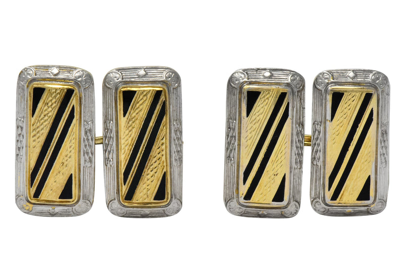 Fancy Edwardian Enamel Platinum 14 Karat Gold Cufflinks - Wilson's Estate Jewelry
