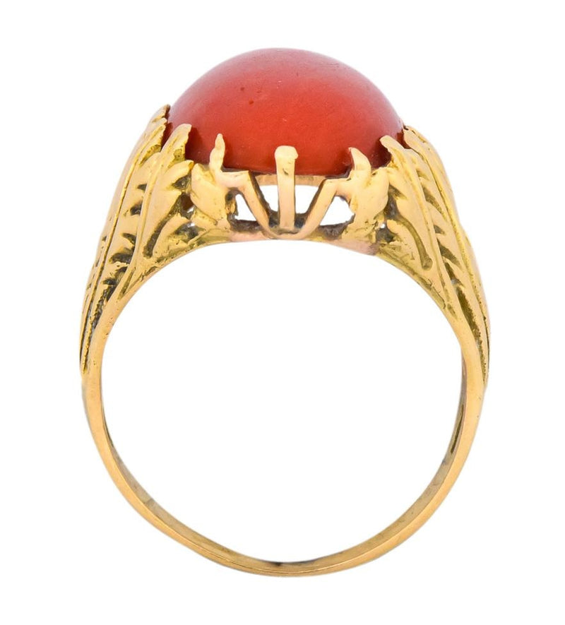 Vintage 10K YG Red Coral Ring
