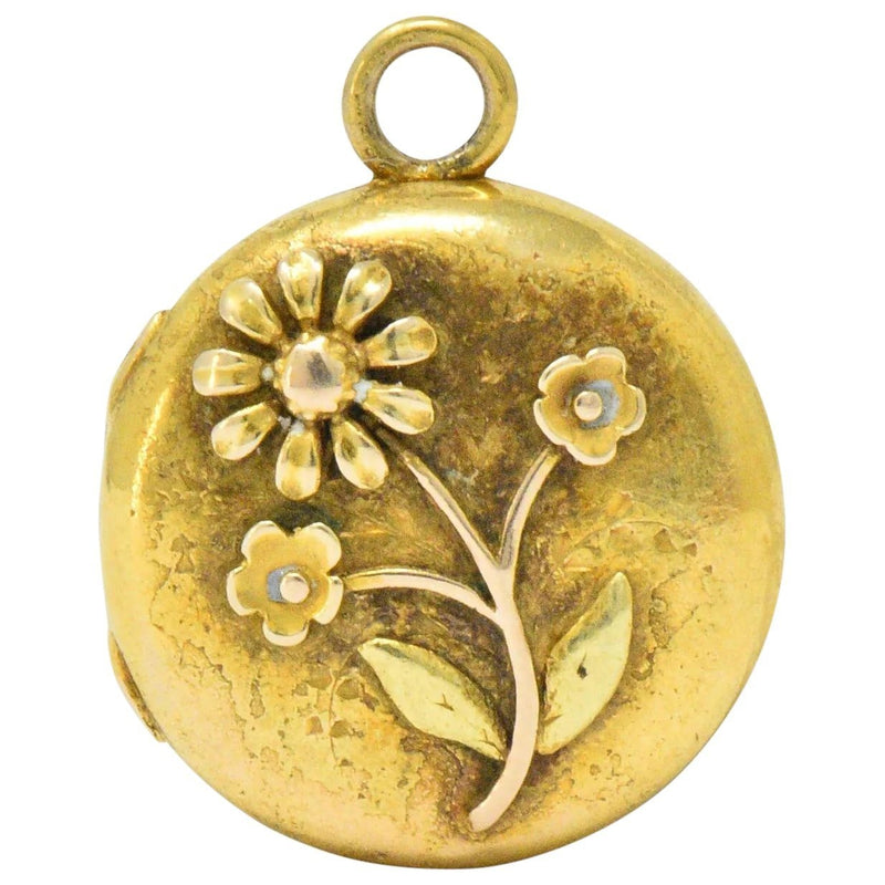 Floral Art Nouveau 14 Karat Tri-Color Gold Flower Locket Wilson's Estate Jewelry