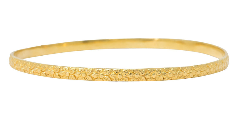 Four Vintage 14 Karat Yellow Gold Decorated Bangle Bracelets - Wilson's Estate Jewelry