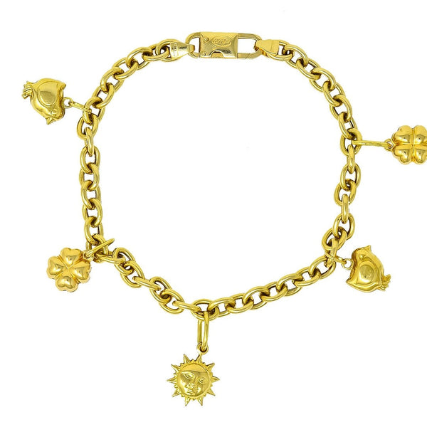 Fratelli Chini Italian Vintage 18 Karat Yellow Gold Charm Bracelet