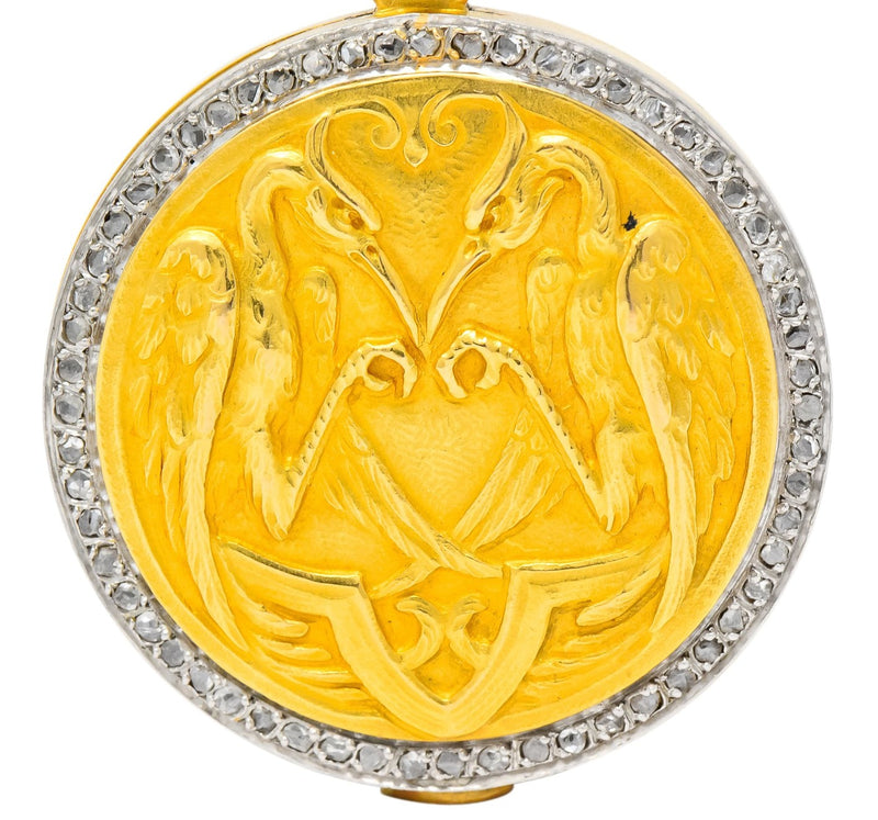 French Belle Epoque Diamond Platinum 18 Karat Gold Heron Compact Edwardian Pendant - Wilson's Estate Jewelry