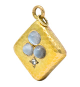 French Victorian Moonstone Diamond 18 Karat Gold Spade Pendant Charm - Wilson's Estate Jewelry