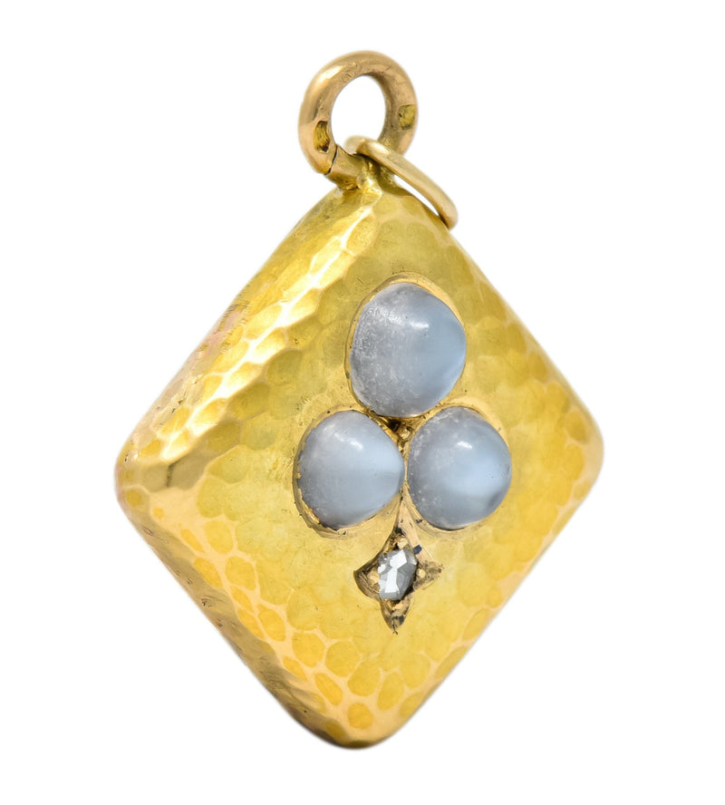 French Victorian Moonstone Diamond 18 Karat Gold Spade Pendant Charm - Wilson's Estate Jewelry