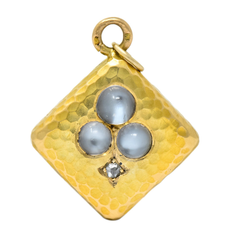 French Victorian Moonstone Diamond 18 Karat Gold Spade Pendant Charm - Wilson's Estate Jewelry