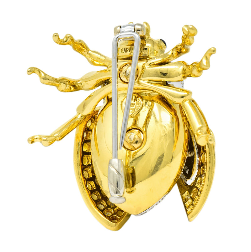 Garavelli 4.80 CTW Yellow Sapphire Diamond Enamel 18 Karat Gold Ladybug Brooch - Wilson's Estate Jewelry