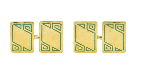 Geoffroy & Co. Art Deco Enamel 14 Karat Gold Men's Cufflinks - Wilson's Estate Jewelry