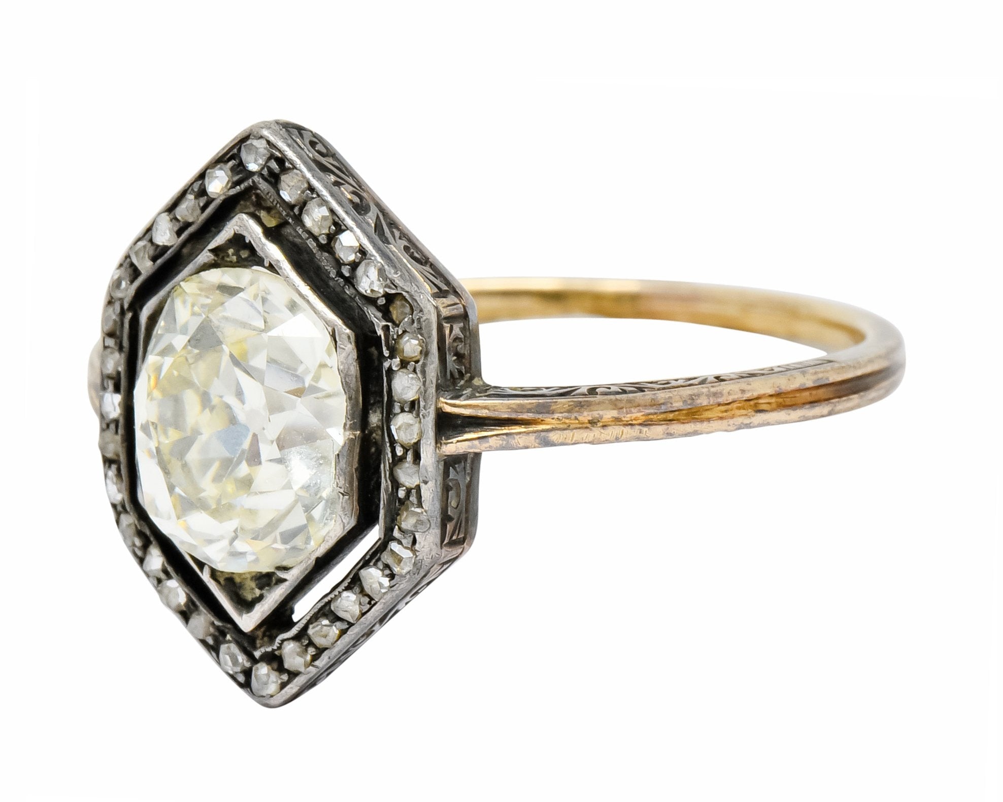 Georgian 2.00 CTW Diamond Silver-Topped 14 Karat Gold Engagement Ring Circa 1800's - Wilson's Estate Jewelry