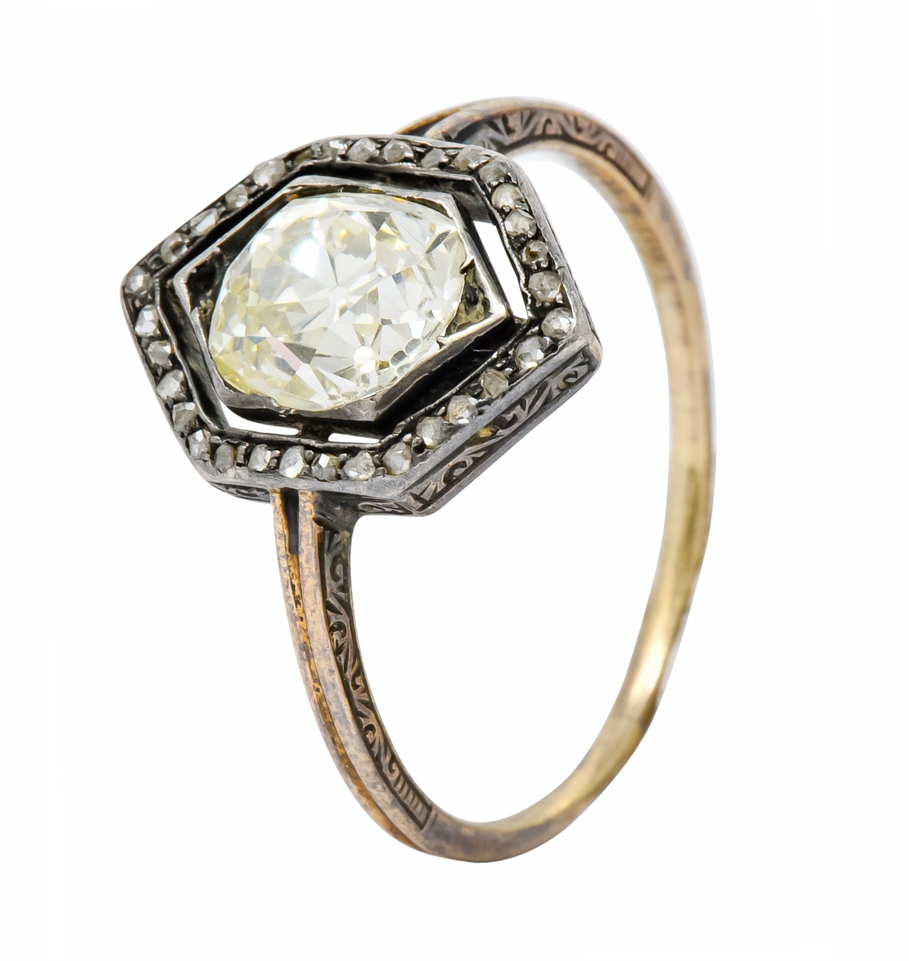 Georgian 2.00 CTW Diamond Silver-Topped 14 Karat Gold Engagement Ring Circa 1800's - Wilson's Estate Jewelry