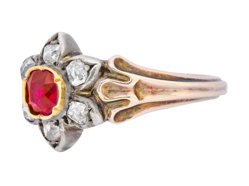 Georgian Diamond Ruby Silver 14 Karat Gold Cluster Ring Circa 1870 - Wilson's Estate Jewelry