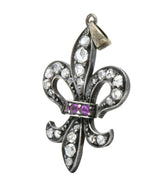 Georgian Silver-Topped Gold Diamond And Ruby Fleur-De-Lis Pendant Wilson's Estate Jewelry