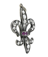 Georgian Silver-Topped Gold Diamond And Ruby Fleur-De-Lis Pendant Wilson's Estate Jewelry