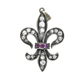 Georgian Silver-Topped Gold Diamond And Ruby Fleur-De-Lis Pendant Wilson's Estate Jewelry